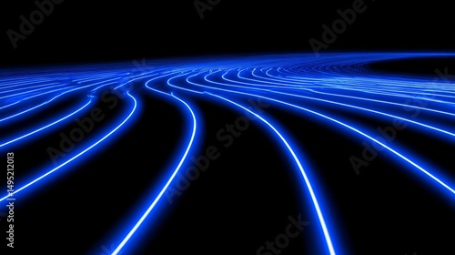 A design of vibrant lines illuminates the digital frontier within a futuristic neon landscape