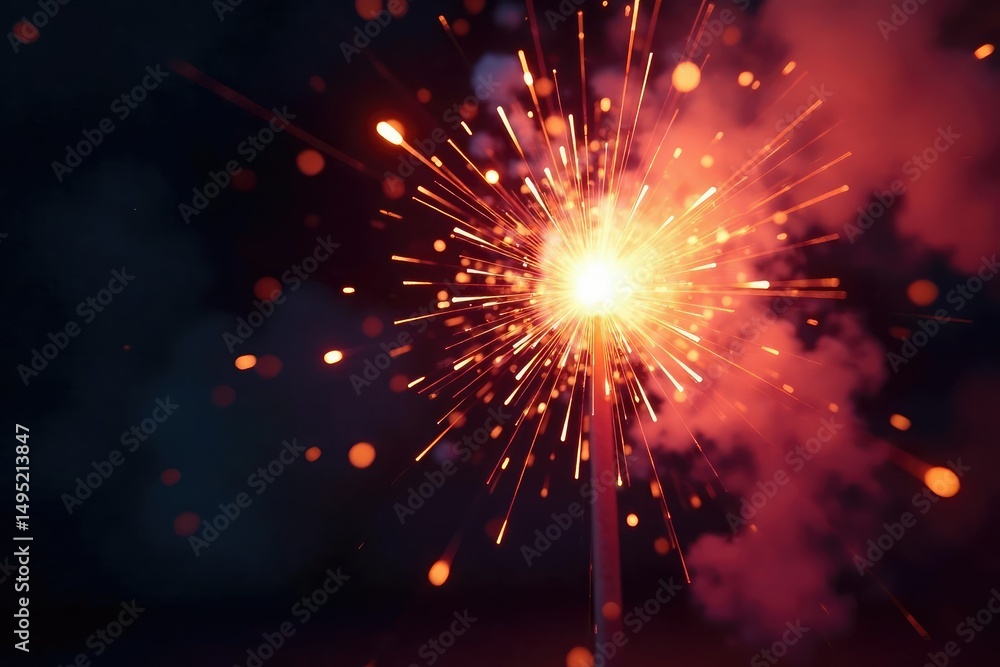Obraz premium Close-up shot of exploding firecrackers, sparks and smoke billowing Bright colors and dynamic action , green, loud