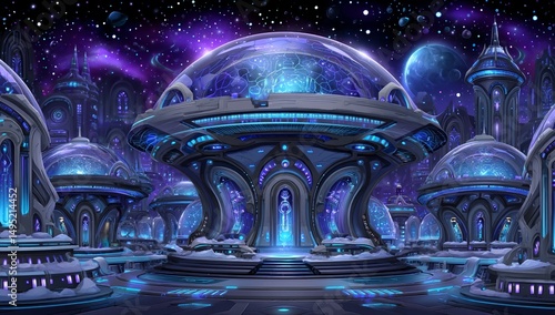 A stunning anime sci-fi scene unfolds in a futuristic space dock, where gargantuan ships are bathed in a riot of vibrant colors and intricate textures, conjuring a sense of excitement and reverence