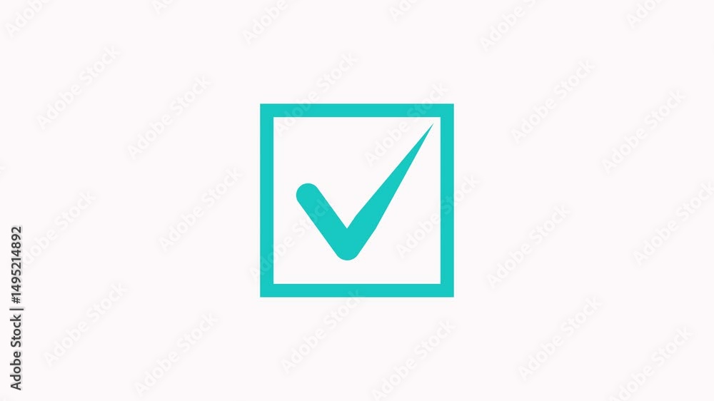 Animated checkmark icon in square box with turquoise color on white background Animated checkmark icon in square box with turquoise color on white background