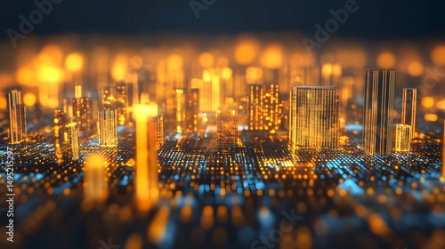 Glowing cityscape at night, a futuristic metaverse urban world.