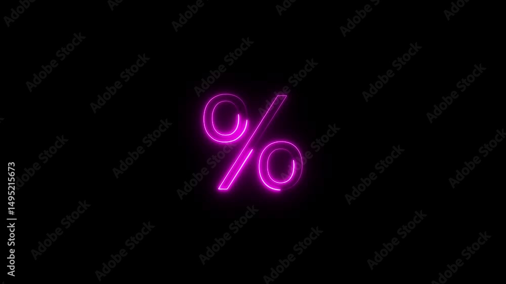 Neon light percent text icon animation ,on the black screen . Neon light percent text icon animation ,on the black screen .