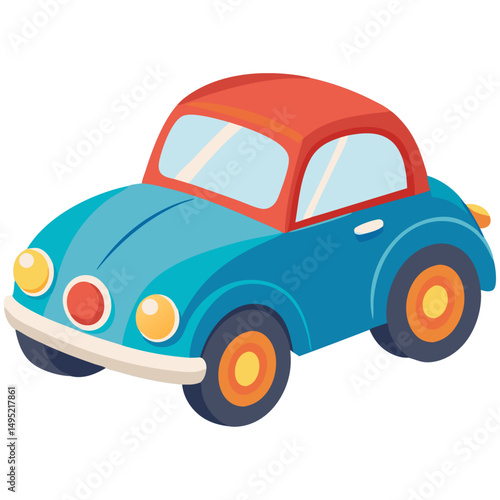 Small toy car in blue and red colors
