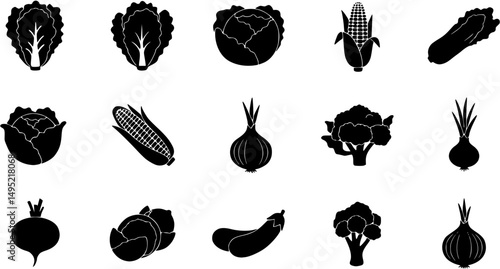 Vegetables icon set silhouette in vactor illustration
