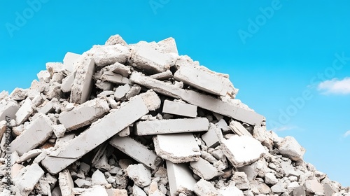 Crumbled concrete debris pile from collapsed structures