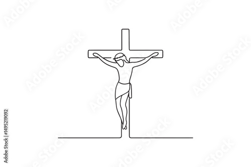 Jesus on the Cross continuous one line drawing minimalism design