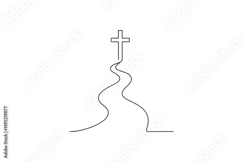 Lighted Path with Cross continuous one line drawing minimalism design