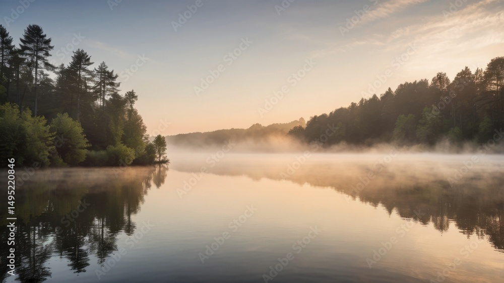 Fog Over Lake During Sunrise Fog Over Lake During Sunrise
