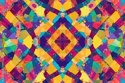 Abstract geometric shapes form a colorful repeating pattern Perfect for backgrounds, textures, and design projects , colorful background, repeating design