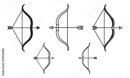 Long bow and arrow archery line art icon for games and websites