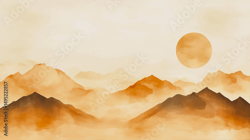 Luxurious watercolor brown mountain background with oriental style elements and rich textures for sophisticated design - vector illustration