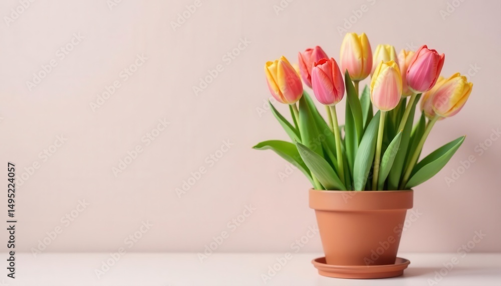 custom made wallpaper toronto digitalPastel tulips in a simple clay pot, minimalist background , texture, elegant, botanical