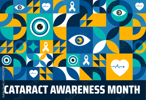 Cataract Awareness Month Geometric shape pattern background banner or poster design template. observed every year in June. Holiday concept. Use to any Template, card, poster, placard, template.