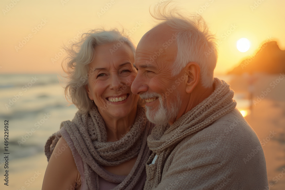Portrait of a happy elderly couple near the sea Portrait of a happy elderly couple near the sea