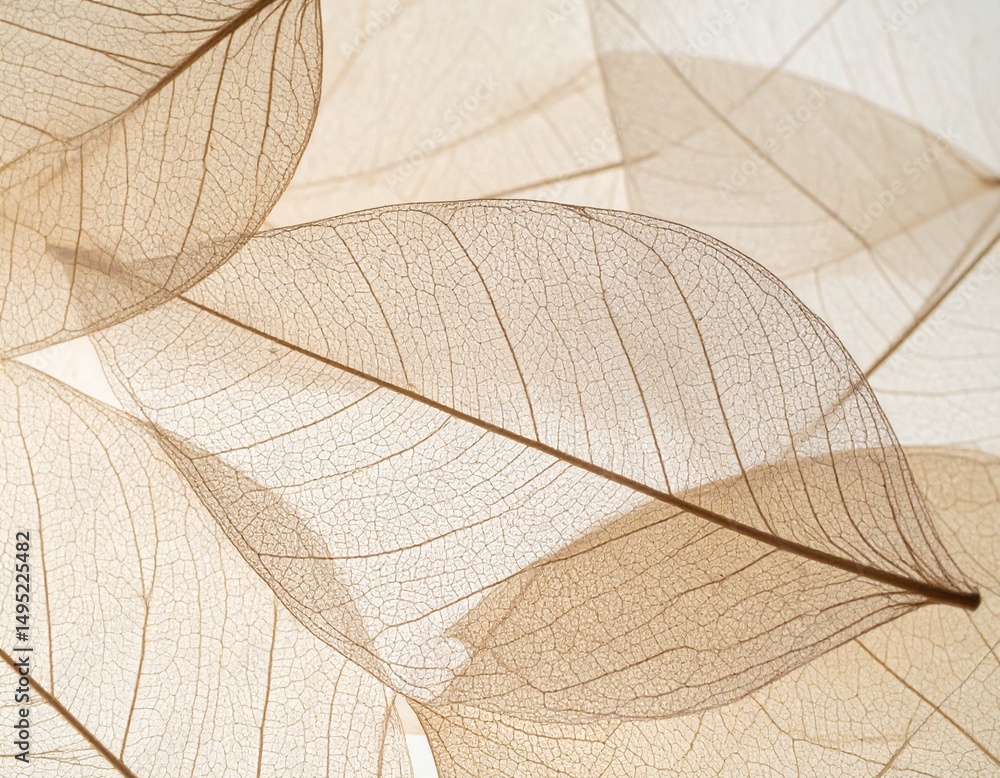 Obraz premium Nature abstract of flower petals, beige transparent leaves with natural texture as natural background or wallpaper. Macro texture, neutral color aesthetic photo with veins of leaf, botanical design. 