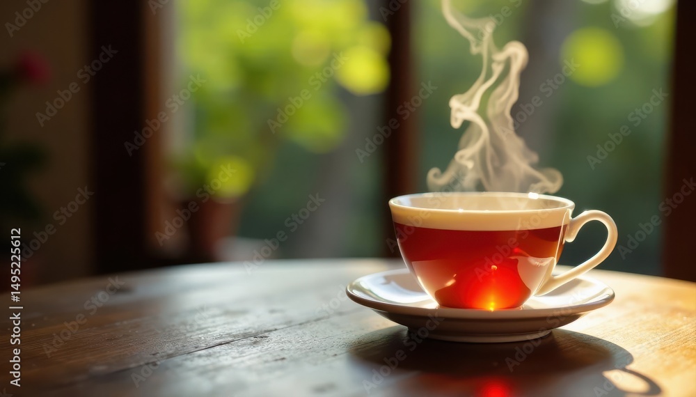 Fototapeta premium Elegant porcelain teapot & delicate teacup, steaming tea , oolong tea, teapot, drink