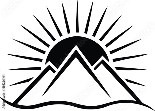 Mountain peak logo design with minimalist sun elements for creative branding