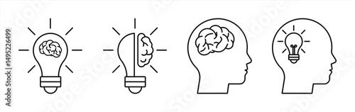 Idea line icon, creativity, inspiration, solution. brain and light bulb concepts
