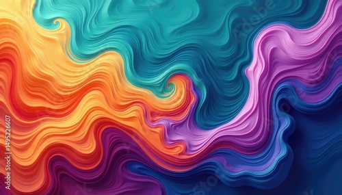 Vibrant swirls of teal, purple, and orange create a dynamic abstract composition Fluid shapes and textures dominate the image , contemporary, aesthetic