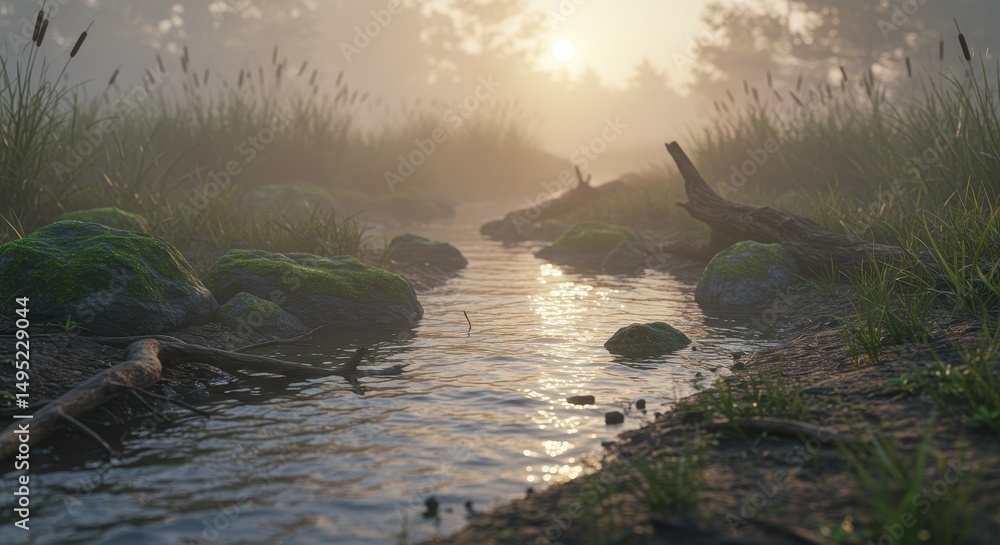 Obraz premium River Scene for 3D Design – Stunning Nature Landscape Reference for 3D Modeling and Animation