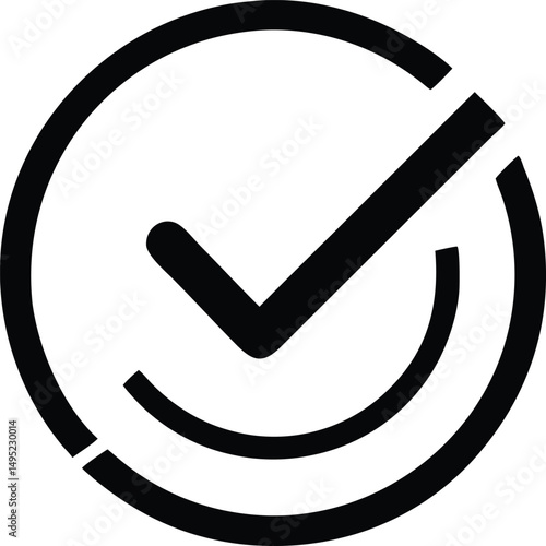 Minimalist checkmark logo design inside a circle in modern thin outline