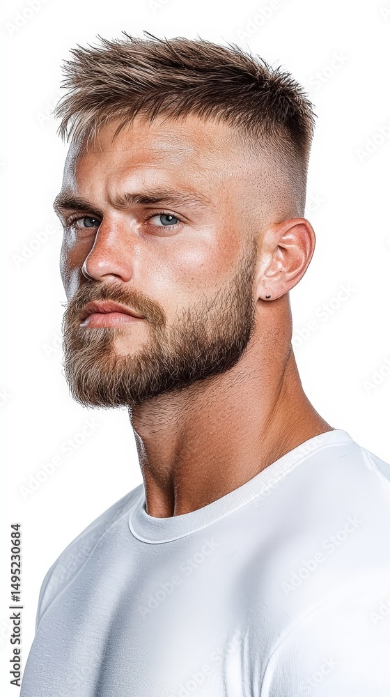 Fototapeta premium A man with a beard and a shaved head