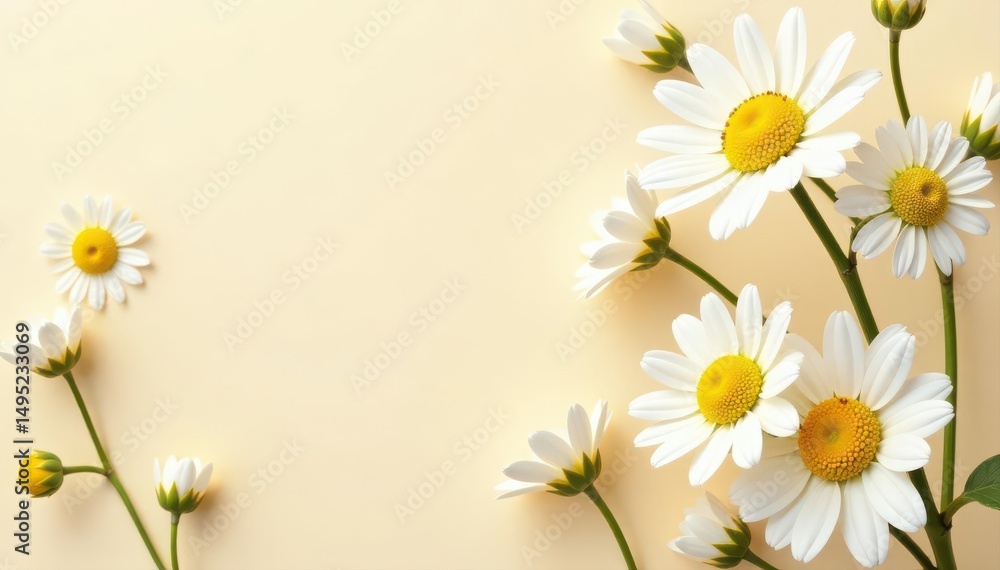 Fototapeta premium Elegant chamomile daisy floral pattern, beige background , white, subtle, yellow