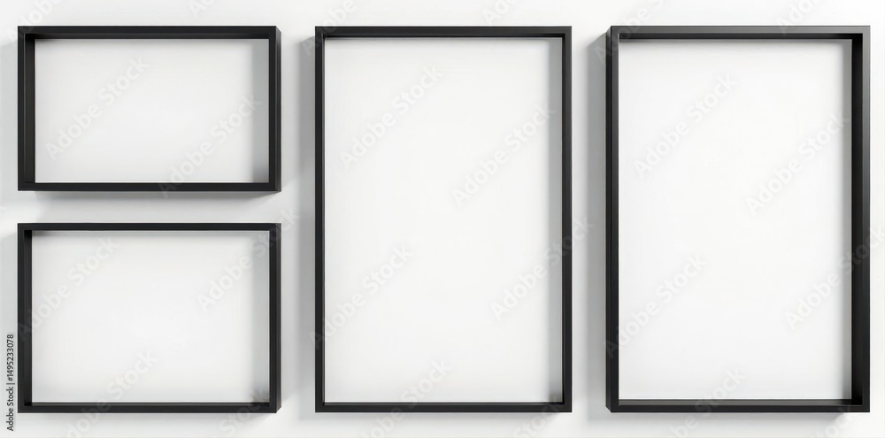 Fototapeta premium Collection of empty black frames, clean lines Perfect for design projects , website, wall, frame mockup