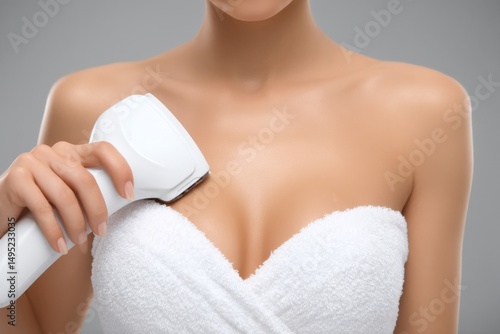 The dermatologist is holding a device from a laser hair removal apparatus
