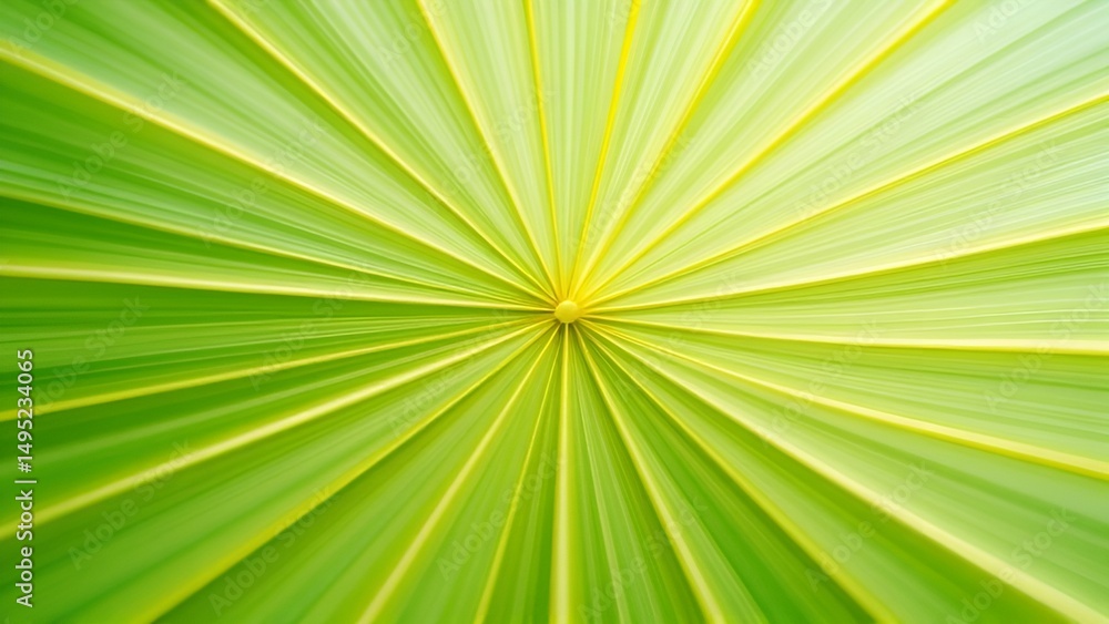 Obraz premium Close-up of a green palm leaf, showing radial pattern and texture 