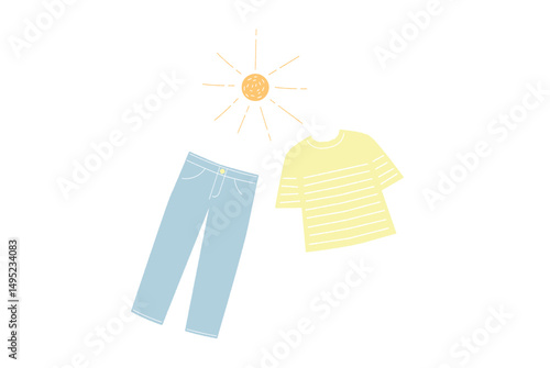 Tシャツとジーパンと太陽のベクターイラスト
