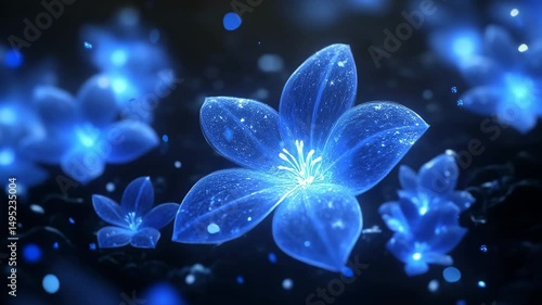 Electric blue petals swirling with a magical aura