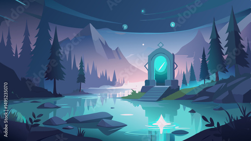portal in the middle of a lake