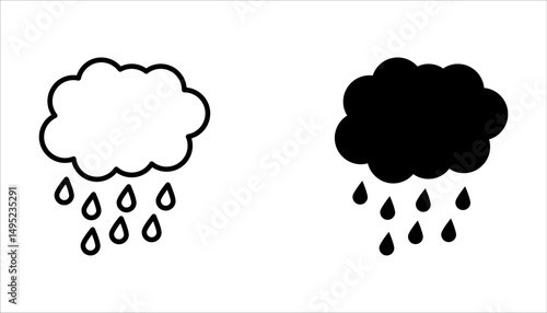 Rain icon set, Cloud signs, Storm weather symbol, Raindrop symbols, illustration isolated on white background.