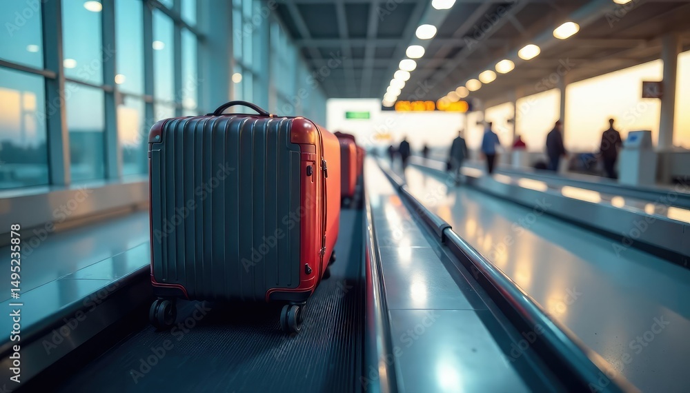 Fototapeta premium Oversized luggage on airport conveyor belt, waiting to be claimed , security, delayed luggage