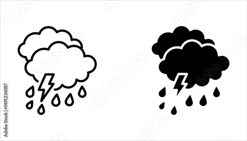 Rain icon set, Cloud signs, Storm weather symbol, Raindrop symbols, illustration isolated on white background.