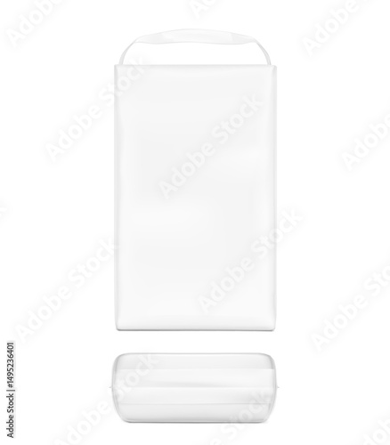 Stand bag with handle mockup. Vector illustration isolated on white background. Ready for your design. Suite for the presentation of diaper, wet wipes, changing mats, pads and etc. EPS10