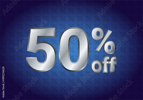 50% . 50 percent Off. Fifty percent. Sale banner and poster. Vector illustration. Silver 3d banner