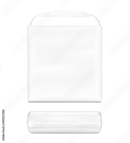 Stand bag with handle mockup. Vector illustration isolated on white background. Ready for your design. Suite for the presentation of diaper, wet wipes, changing mats, pads and etc. EPS10