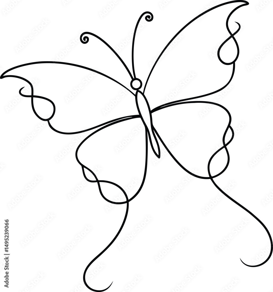 Naklejka premium Abstract Butterfly Line Art in Motion on White Background