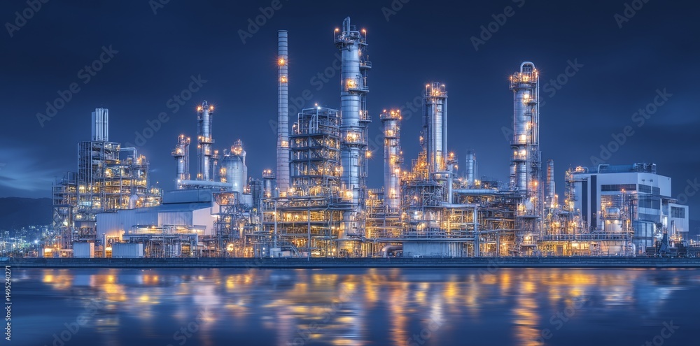 A hydrogen power plant featuring large steel tanks and pipes represents a green renewable energy production facility, embodying the H2 energy concept, along with stock A hydrogen power plant featuring large steel tanks and pipes represents a green renewable energy production facility, embodying the H2 energy concept, along with stock