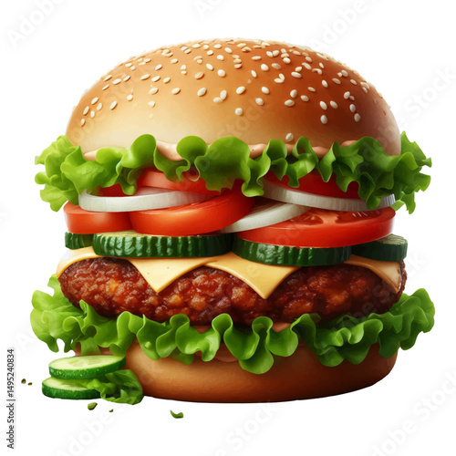 Delicious Burger with Fresh Vegetables transparent background