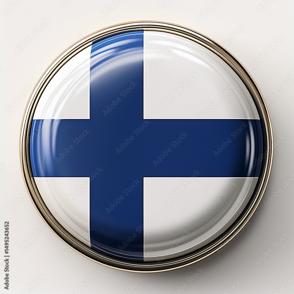 Obraz premium Runder Button mit Flagge von Finnland – glänzend, 3D-Optik, isoliert auf Weiß