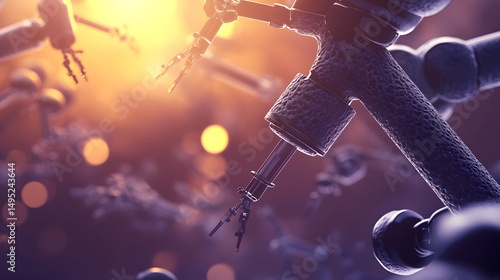 Close-up view of multiple robotic arms in action.