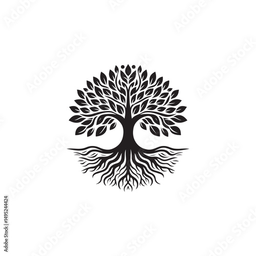 Oak Tree vector logo design, vibrant tree, Tree of life logo design, Root Leaf Family Tree, Oak Banyan Maple Stamp Seal Emblem Label logo design vector