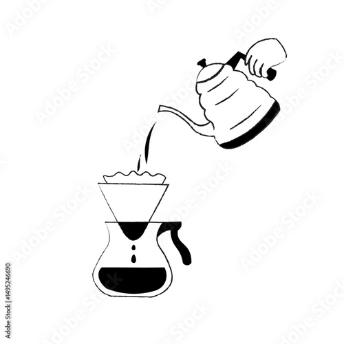 Barista pouring water Hand drip coffee Slow bar Cafe Coffee shop Hand drawn line art illustration vector