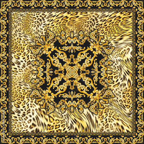 Golden baroque and  leopard skin  with geometric pattern for print
