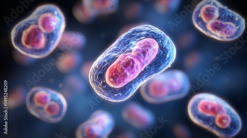 Venture into the infinitesimal sphere: a wide-angle view of human cell sections, crafted with Ai generation tools