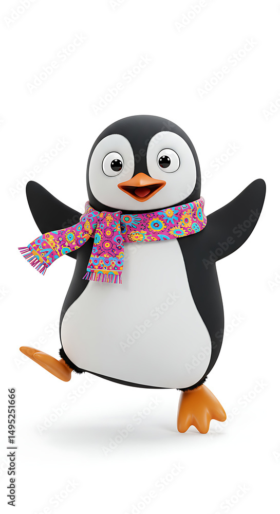 Obraz premium Cheerful penguin playfully strutting winter scarf