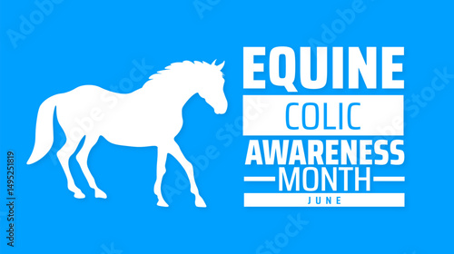 Equine Colic Awareness Month background banner or poster design template. observed every year in June. Holiday concept. Use to any Template, card, poster, placard, template.